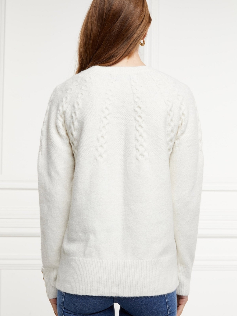 Holland Cooper Astoria Half Cable Knit Sweater In Oyster - Picture 2 of 11